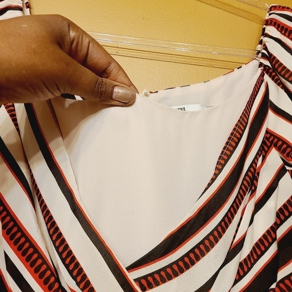 Anna Sui | Women's Mixed Print V-Neck Striped Mini Dress (Size Large) - Picture 5 of 14